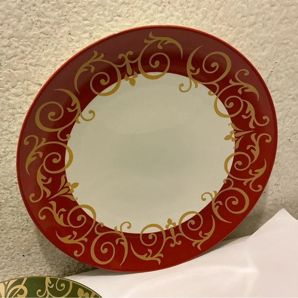 Gold Scroll by Noble Excellence Dinnerware 4 Piece Set Red Green Dinnerware Set